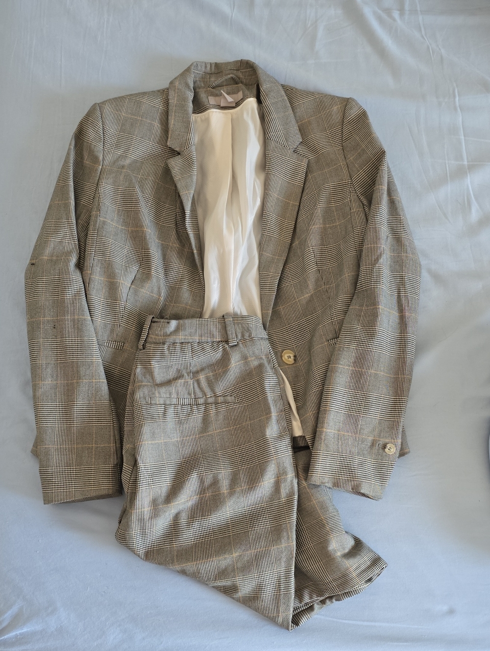 H&M Women's Plaid Suit Set - Gray with Subtle Tan Windowpane